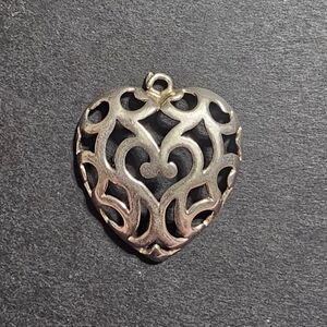 Vintage Sterling Silver 925 Puffy Openwork Scroll Swirls Filigree Heart Pendant